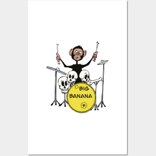 Chimp drumming in Big Banana Band-animals Posters and Art